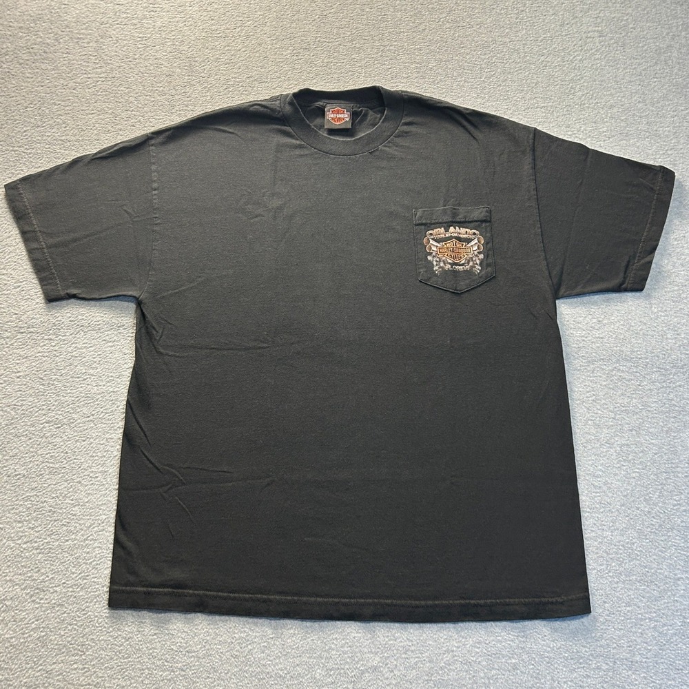 Harley Davidson Graphic Pocket T Shirt Mens XL Orlando Florida Black Biker Tee